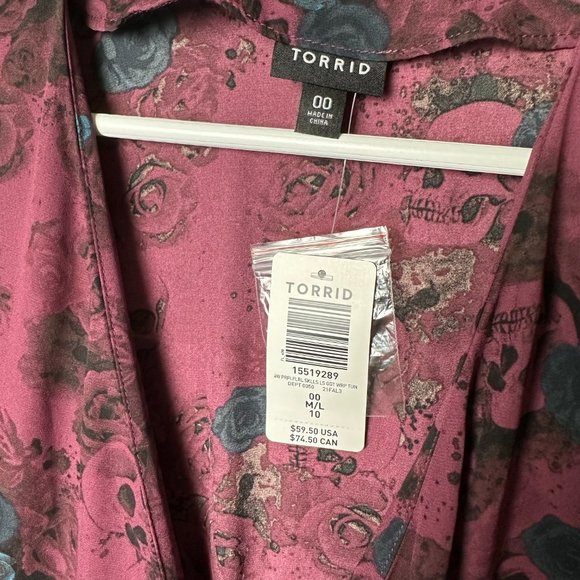 Torrid | NWT | Georgette Wrap Tunic Blouse | Floral Sugar Skulls - Picture 7 of 11